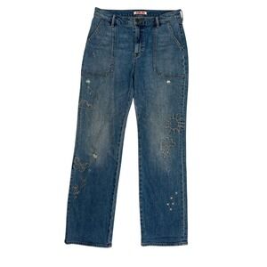 Johnny Was Embroidered Jeans Size 28 Sovanna Worker Relaxed Fit Straight Leg